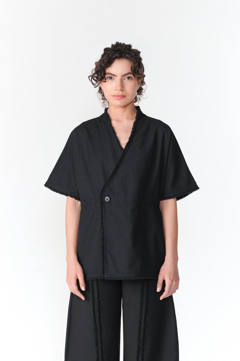 Kumo Drawstring Shirt top/shirt by Turn Black in black for women in Singapore