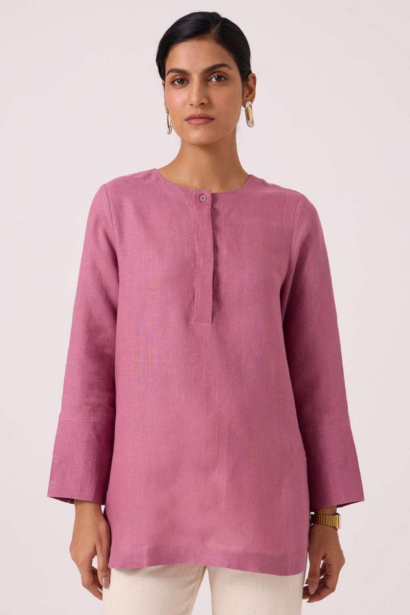 Macondo Lilac Linen Top linen by The Summer House in mauve color for women in Singapore