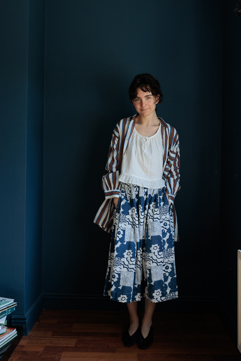 Artist Smock-Brown stripes handwoven cotton top/shirt by World of Crow in multicolor for women in Singapore