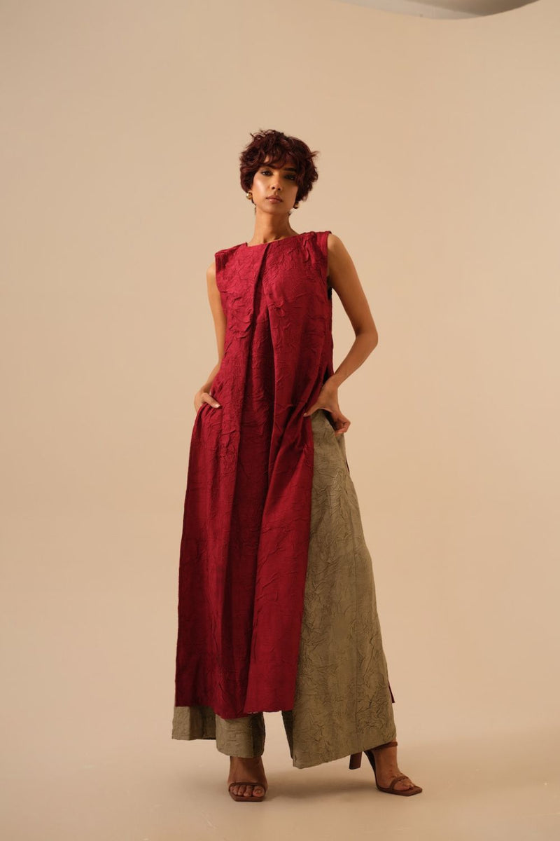 Flip Tunic-Tomato Red crushed silk kaftans and tunics by Stoique in red for women in Singapore
