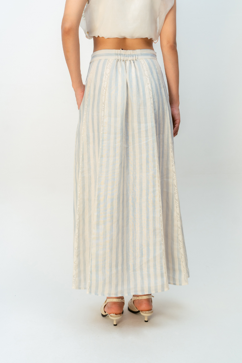 MEADOW LINE SKIRT linen skirt by Ode to Odd in blue for women in Singapore