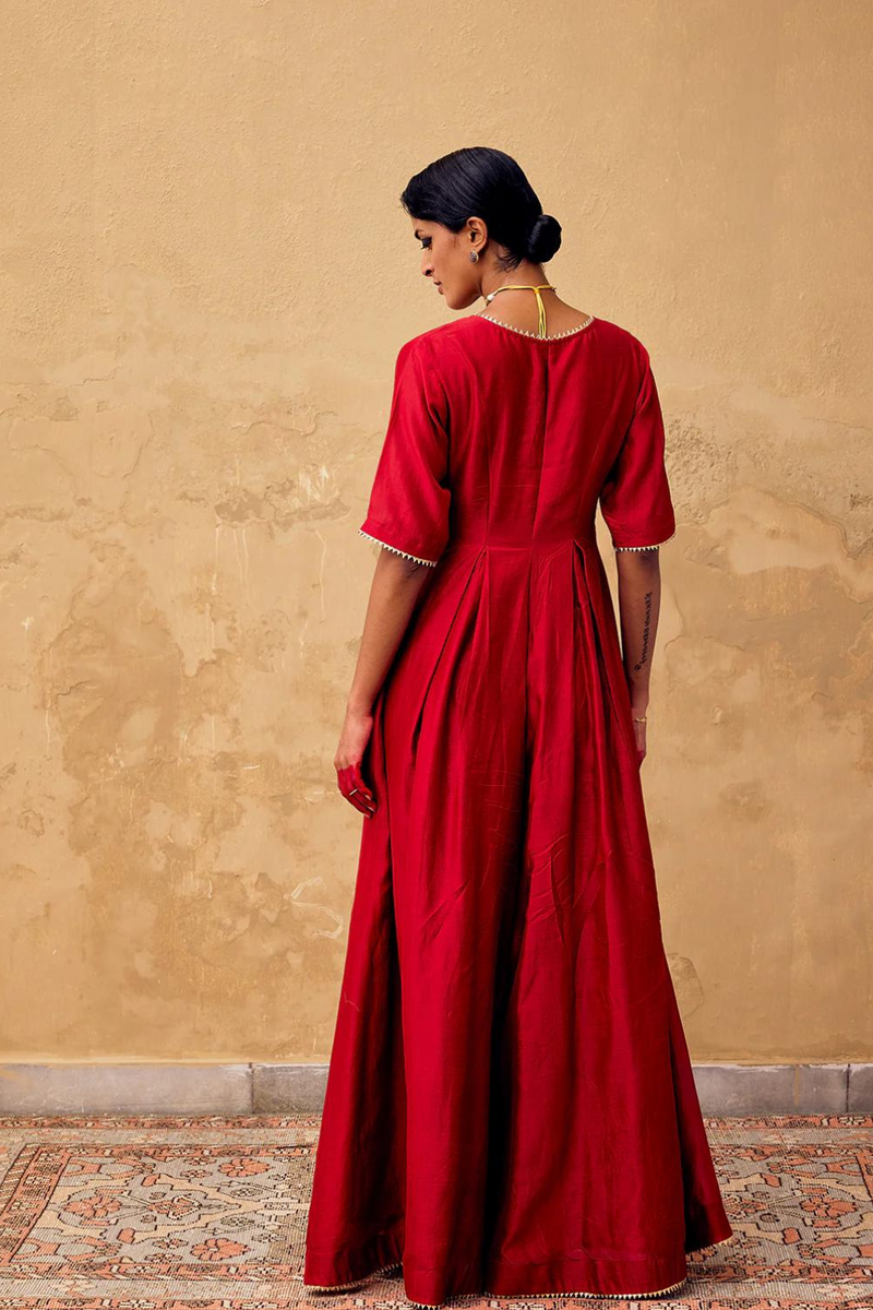 Jashn Jumpsuit chanderi by Khara Kapas in red for women in Singapore