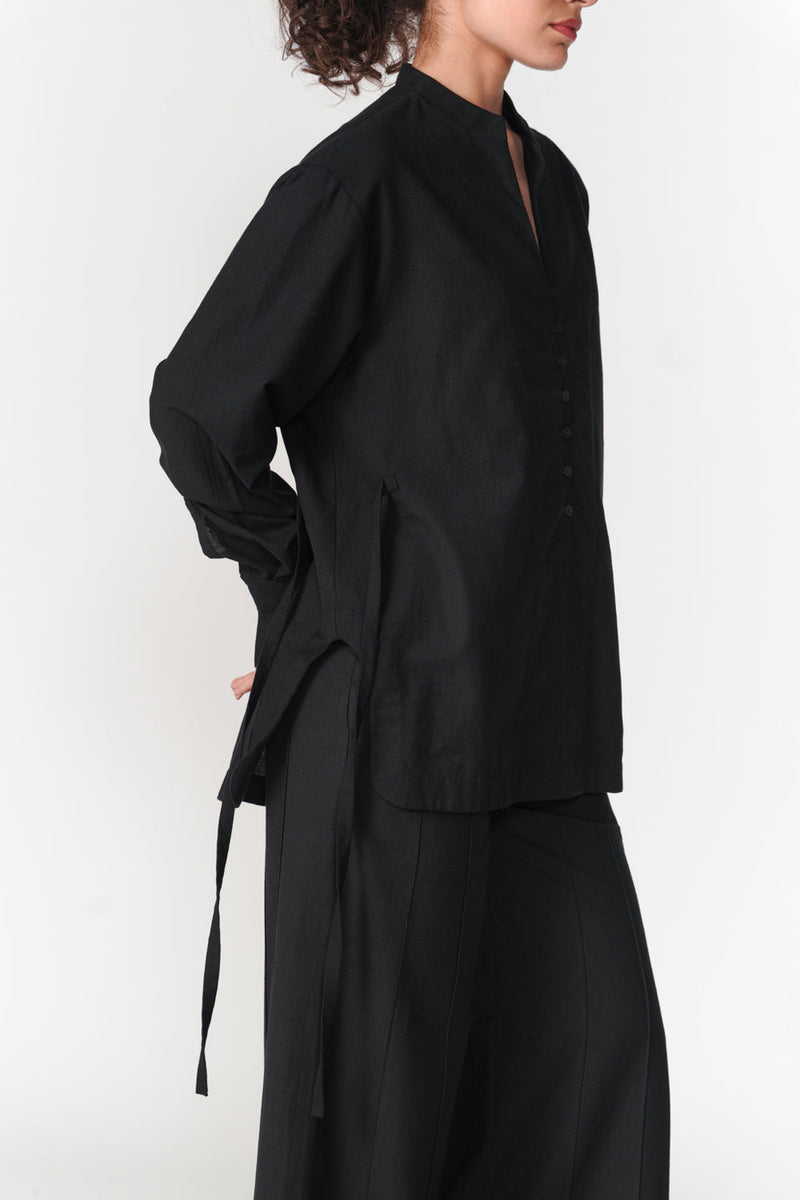 Cotton Tie-Up Top top/shirt by Turn Black in black for women in Singapore