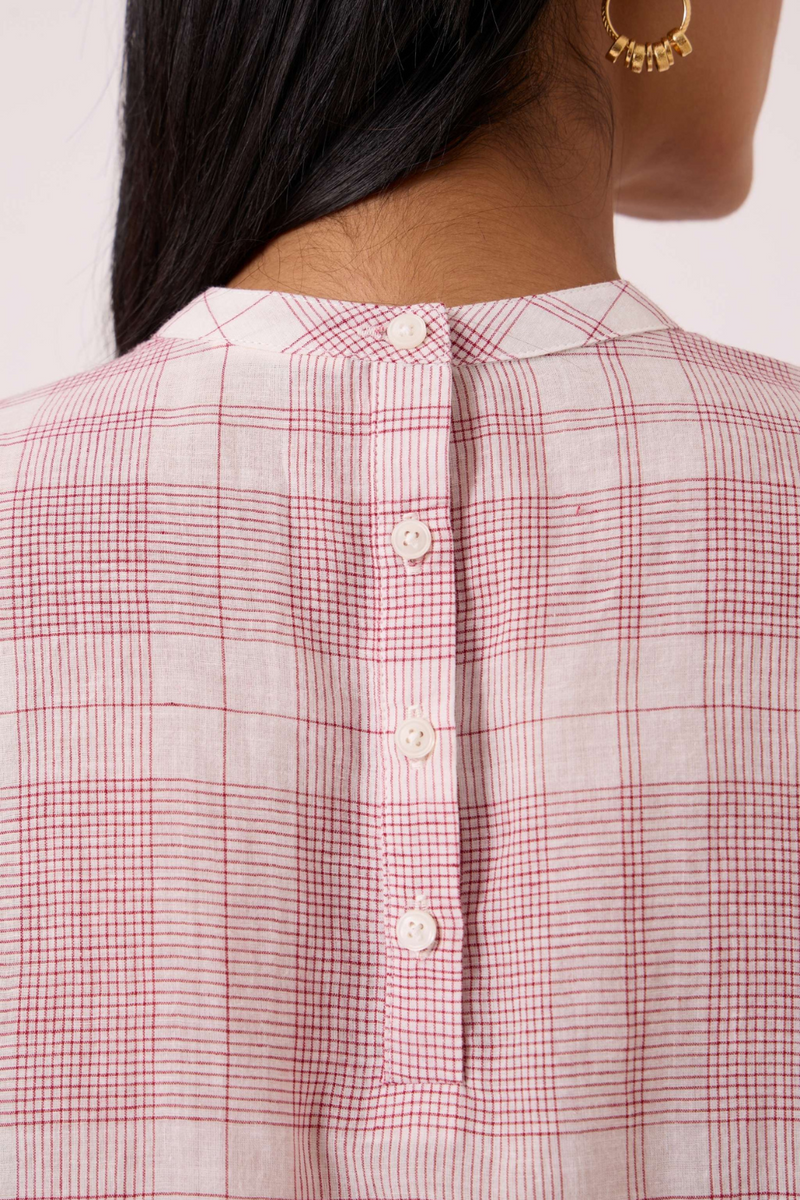 Ursula Checkered Handwoven Top cotton by The Summer House in red color for women in Singapore