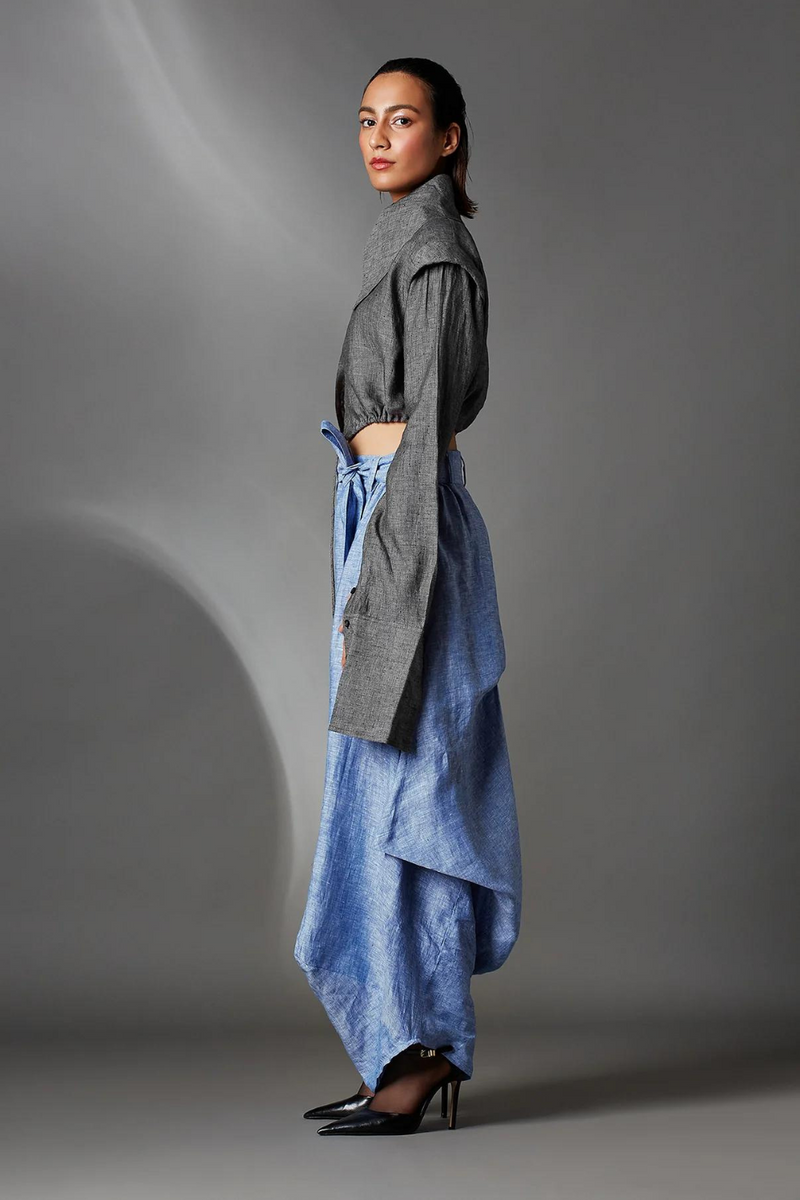 Abir Trousers in Blue-Light Blue linen by Chola in blue color for women in Singapore