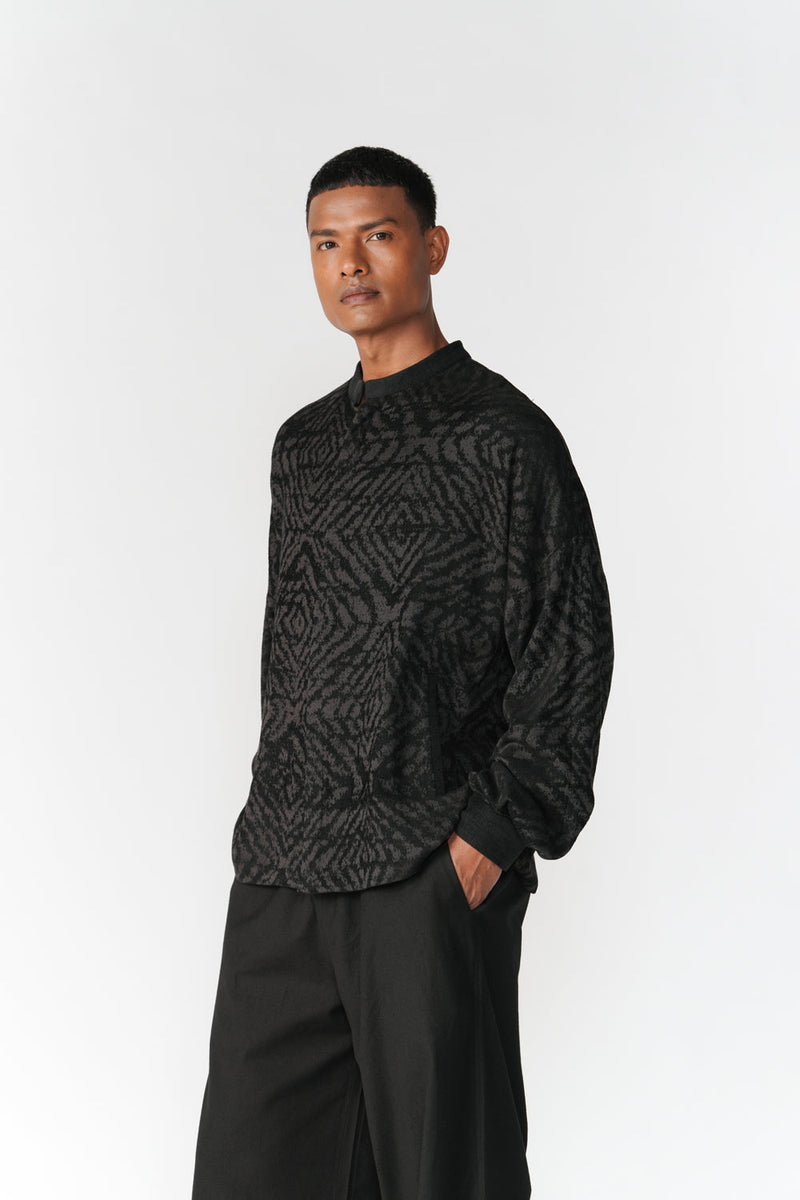 Jacquard Short Jacket jacket/overlay by Turn Black in black for men in Singapore