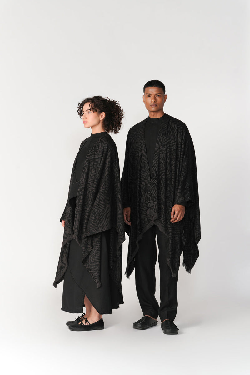 Jacquard Ruana Shawl scarve/stole by Turn Black in black for women in Singapore