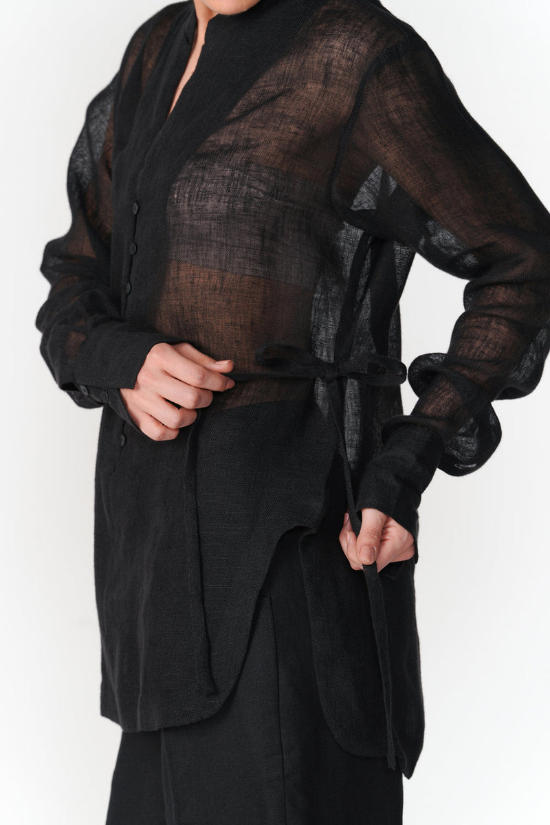 Linen Gauze Tie Top top/shirt by Turn Black in black for women in Singapore