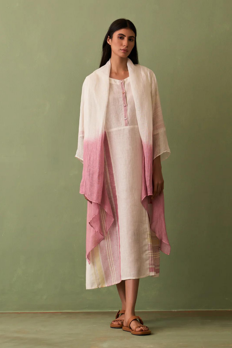 Ana Ombre Linen Overlay - Ivory linen by Manan in ivory color for women in Singapore