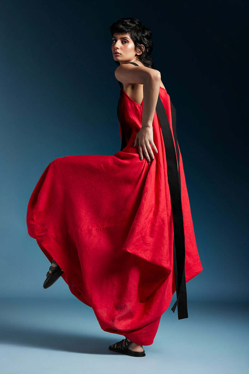 Sienna Dress-Red linen by Chola in red color for women in Singapore