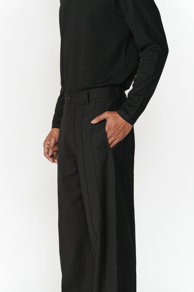 Straight Leg Pin-Tuck Pants pant/trouser by Turn Black in black for men in Singapore