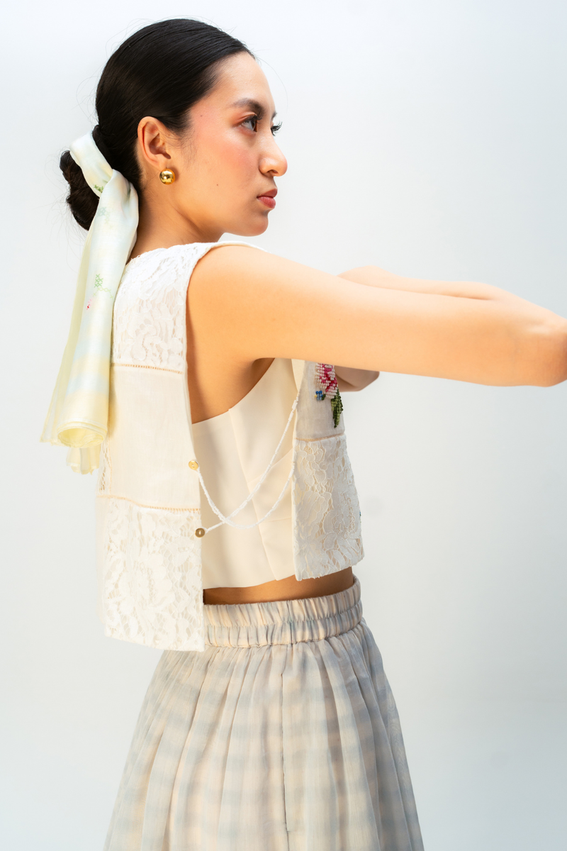 LEMON WISHPER BIB linen jacket/overlay by Ode to Odd in white for women in Singapore