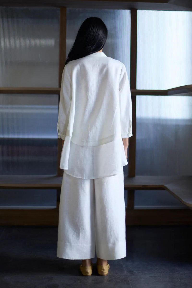 Anaya Linen A-Line Shirt - Ivory linen by Manan in white color for women in Singapore