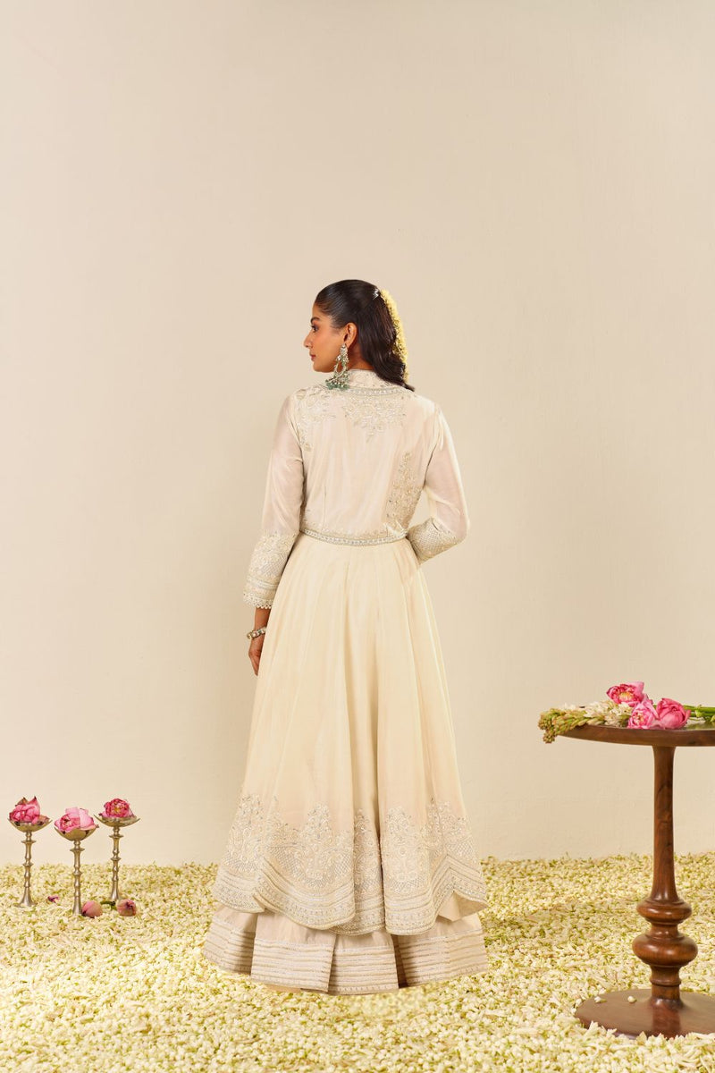 Ameena - Long Anarkali With Skirt And Dupatta-Daisy Ivory silk by SHEETAL BATRA in ivory color for women in Singapore
