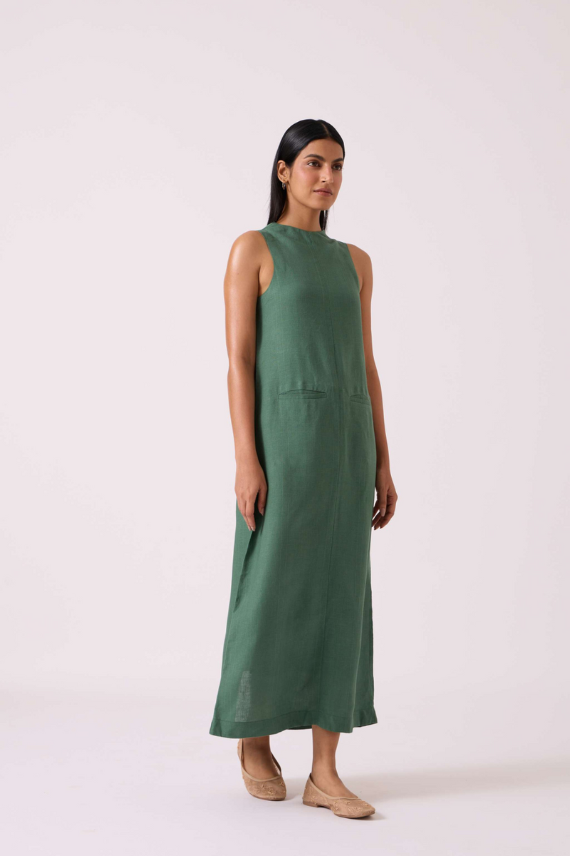 Pierre Green Linen Dress linen by The Summer House for women in Singapore