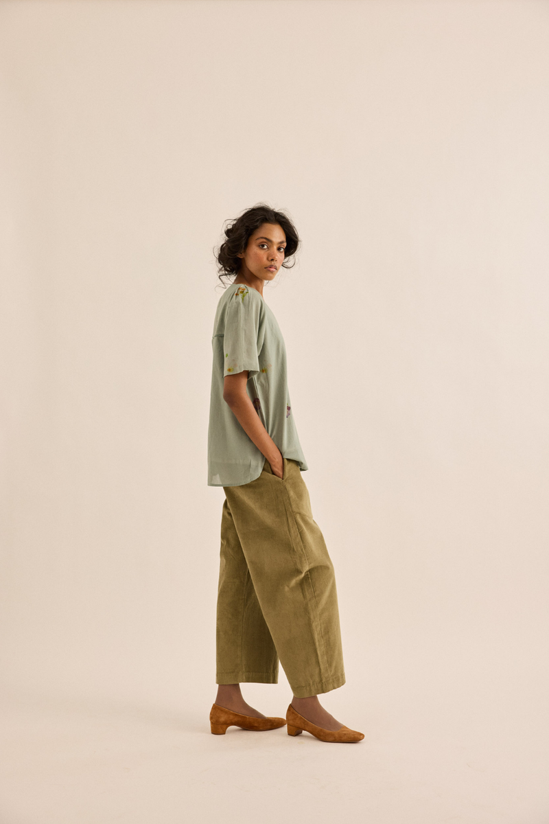 Sagebrush Top mul top/shirt by Khara Kapas in sage green for women in Singapore