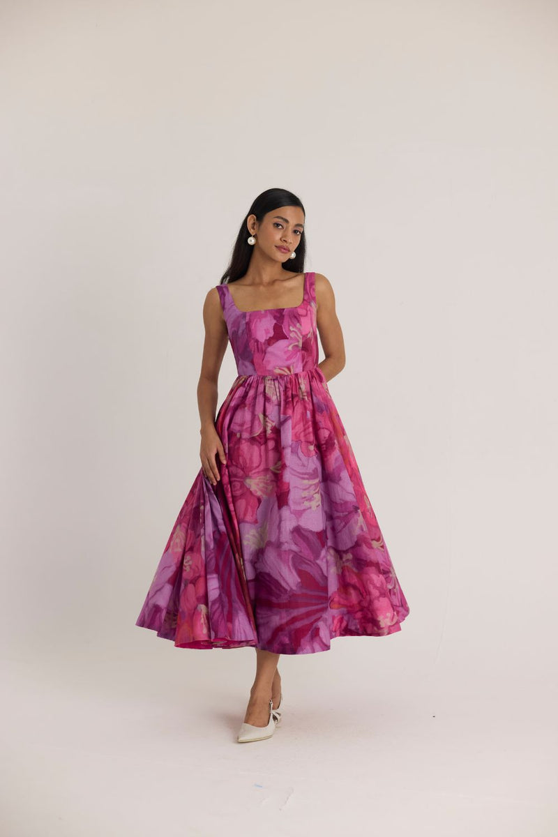 VIOLET CHERRY DRESS cotton by Yam in pink color for women in Singapore