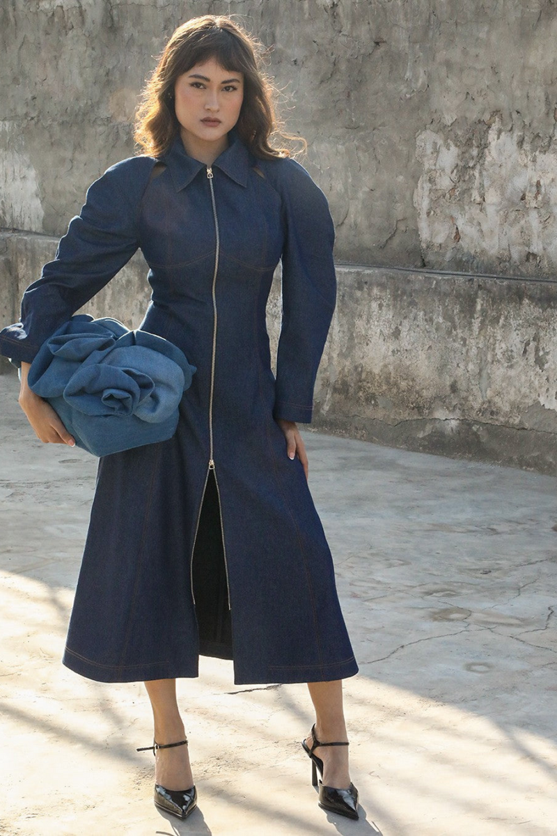 Denim Zip Dress 100% cotton Buy Denim Zip Dress from C&W | Dresses for Women by Leh Studios in blue color for women in Singapore