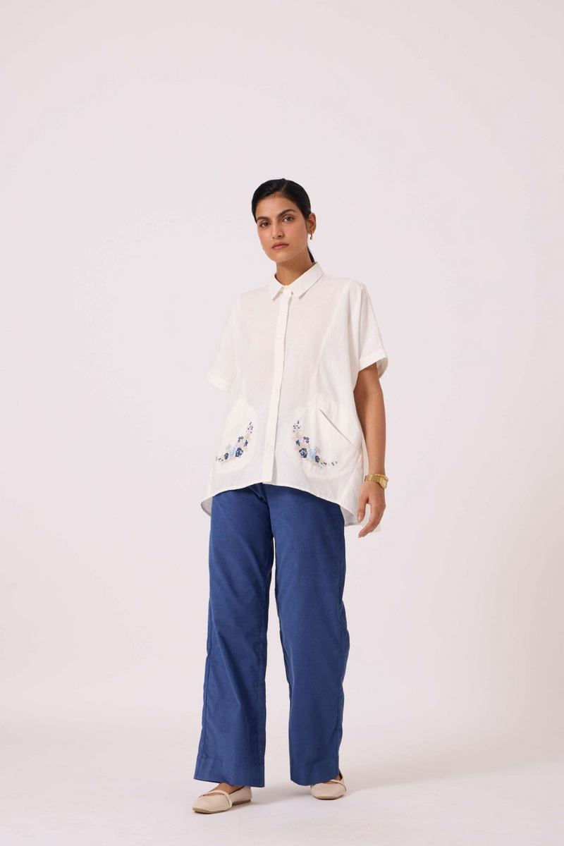 Sibyl Handwoven Embrodiered Shirt cotton by The Summer House in beige color for women in Singapore