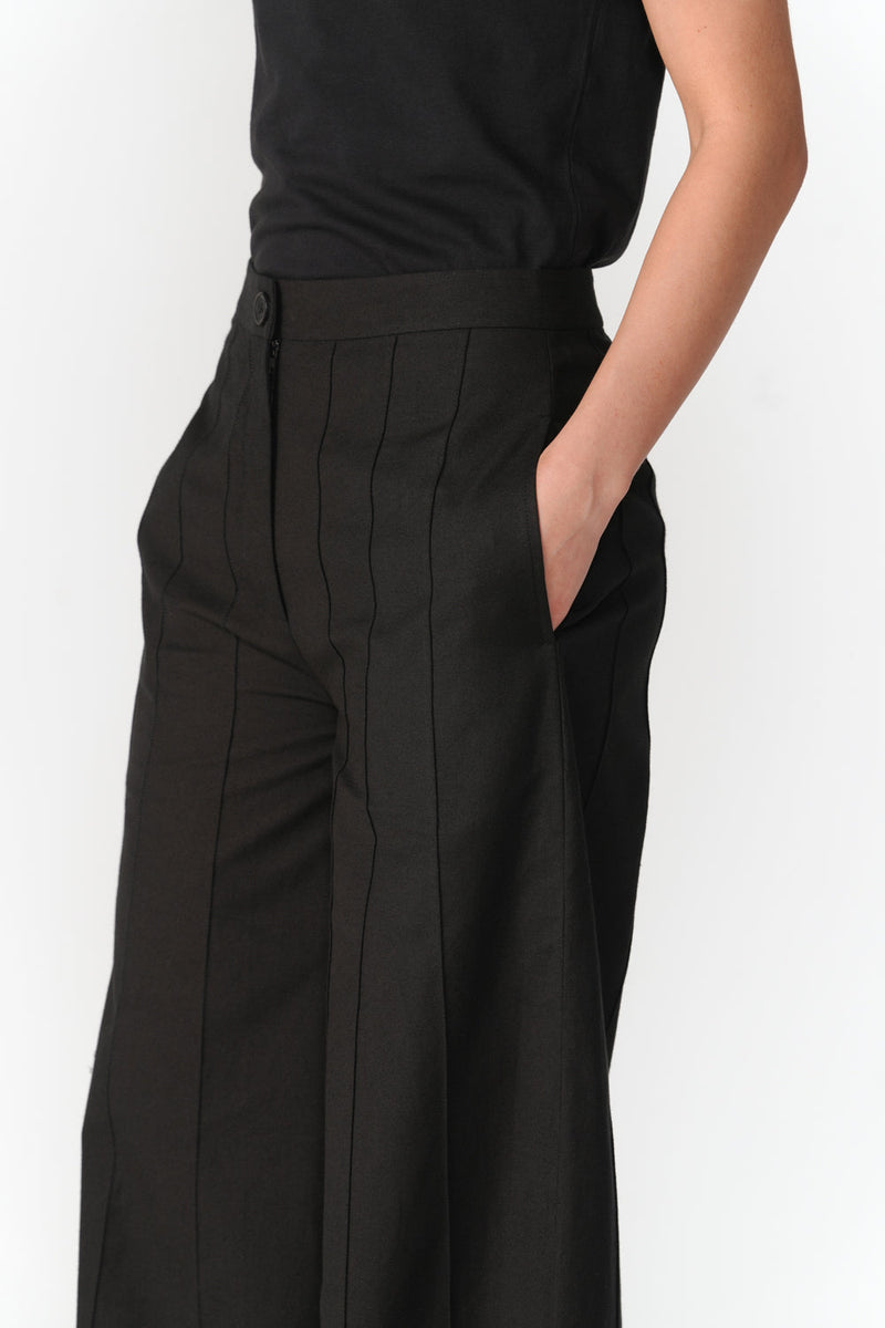 Wide Leg Pin-Tuck Pants pant/trouser by Turn Black in black for women in Singapore
