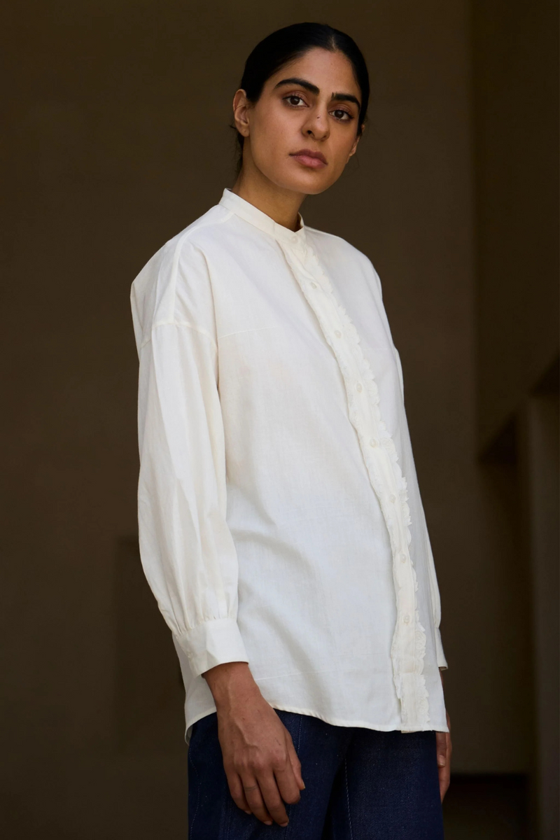 Ryuk Handwoven Embroidered Shirt cotton by The Summer House in white color for women in Singapore
