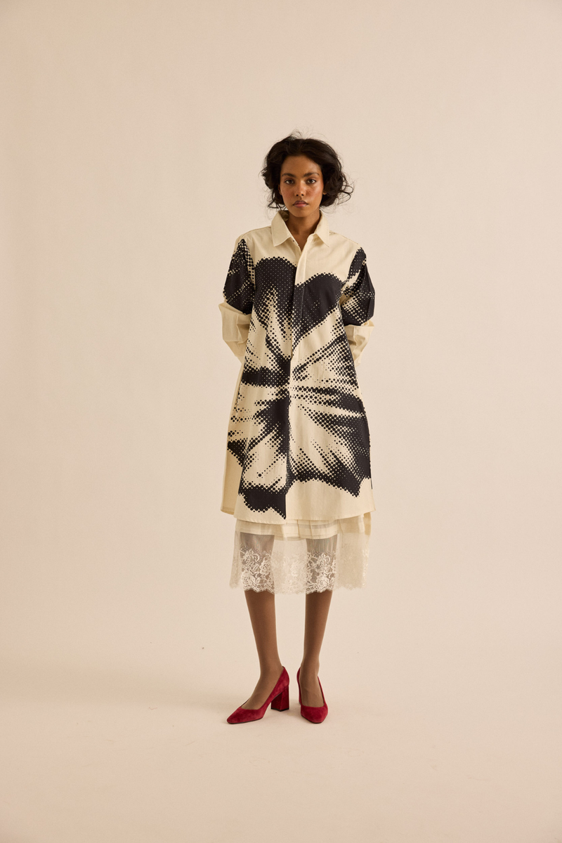 Baccara Shirt Dress poplin dress by Khara Kapas in off-white for women in Singapore