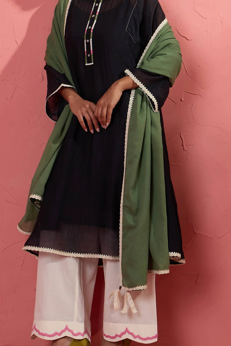 Green Zoya Dupatta cotton cambric dupatta by AAVIDI for women in Singapore