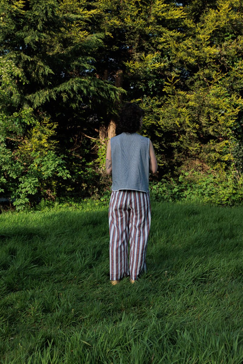 Zebra Stroll Pants-Brown Stripes handwoven cotton pant/trouser by World of Crow in multicolor for women in Singapore