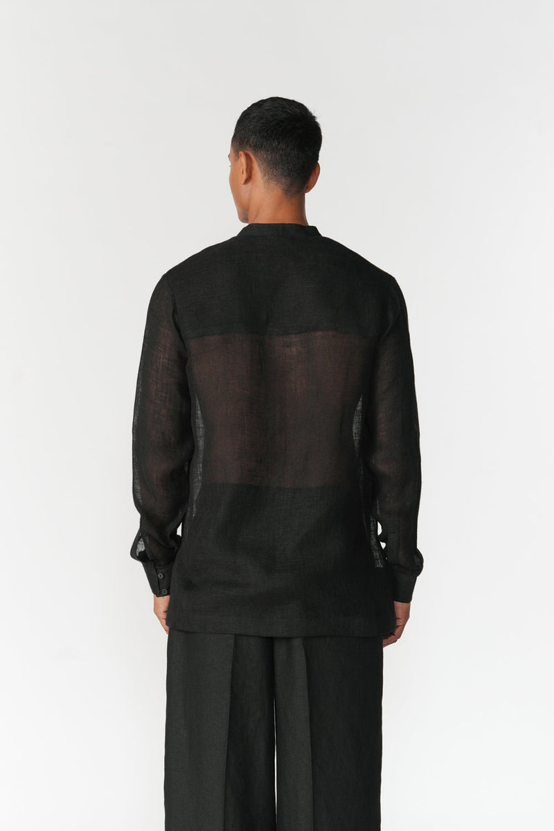 Relaxed Linen Gauze Shirt top/shirt by Turn Black in black for men in Singapore