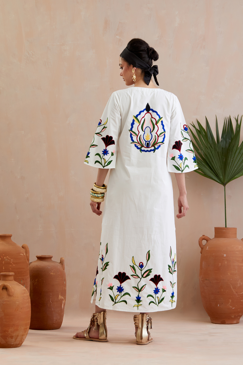 Ivory and Multi Color Thread Embroidery Maxi Dress poplin Buy Ivory and Multi Color Thread Embroidery Maxi Dress from C&W | Dresses for Women by Indian Summer Story in ivory color for women in Singapore