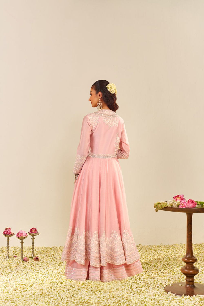 Ameena - Long Anarkali With Skirt And Dupatta-Blush Pink silk by SHEETAL BATRA in blush color for women in Singapore