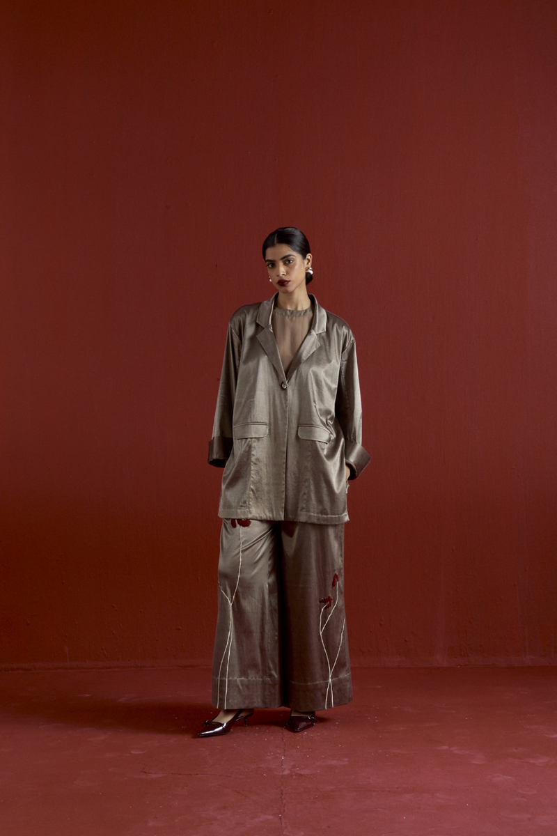 WIDE SLEEVE JACKET CO-ORD-CEDAR satin by THREE for women in Singapore