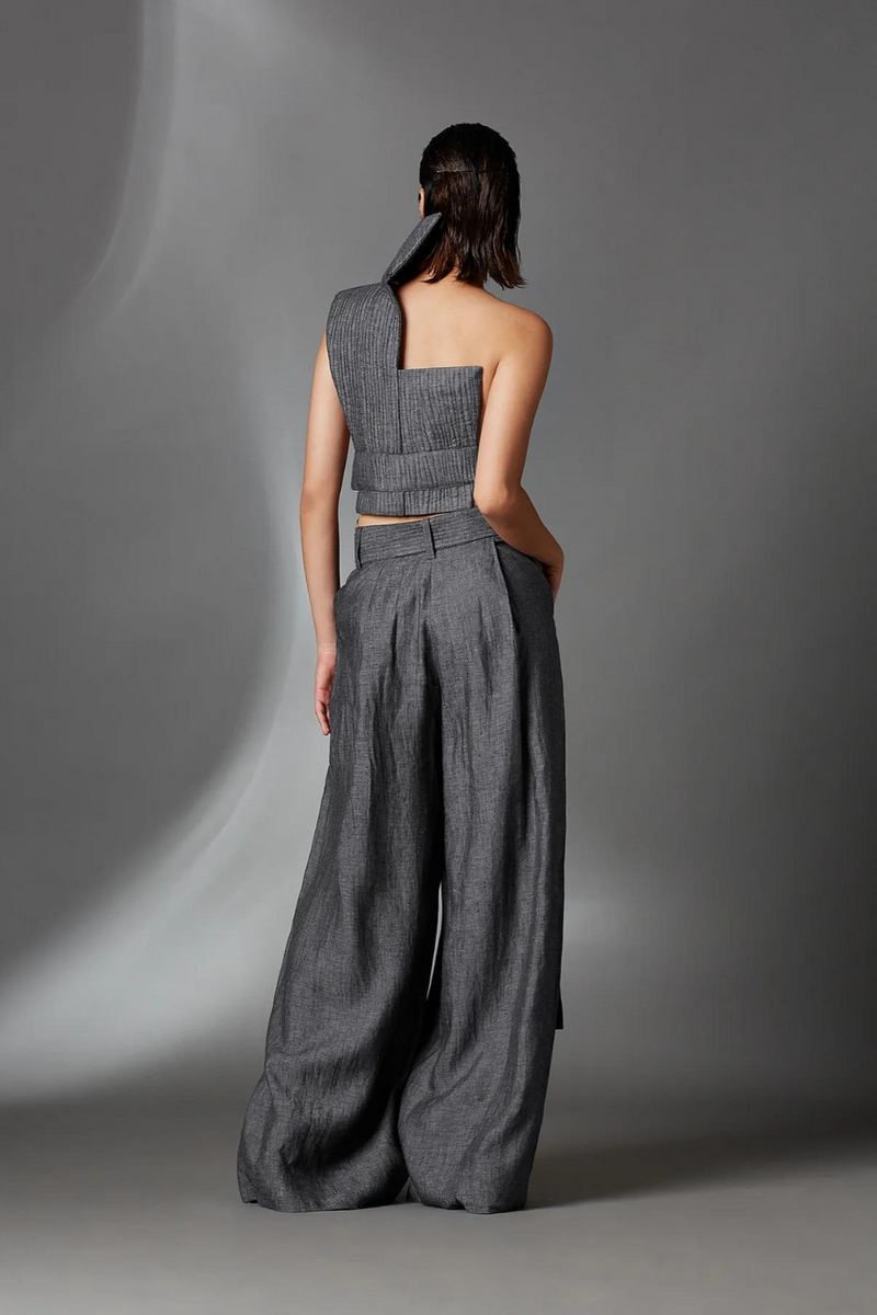 Hardy Trousers-Steel Grey linen by Chola in grey color for women in Singapore