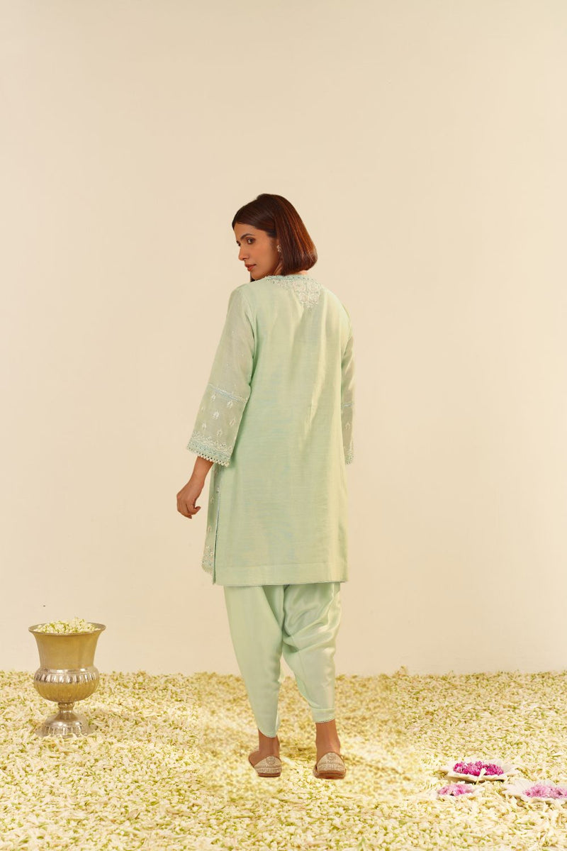 Zahra - Short Kurta With Dhoti-Mint Green silk by SHEETAL BATRA in mint color for women in Singapore