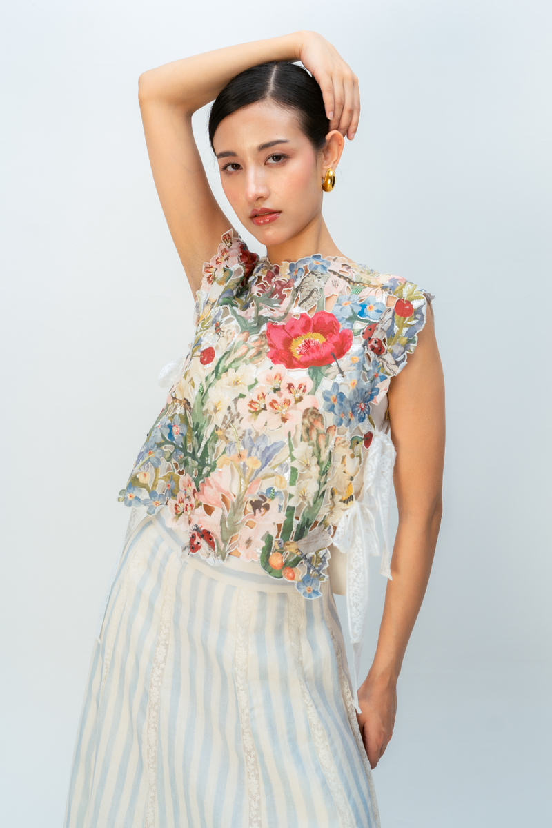 MORNING DEW BIB linen jacket/overlay by Ode to Odd in multi for women in Singapore