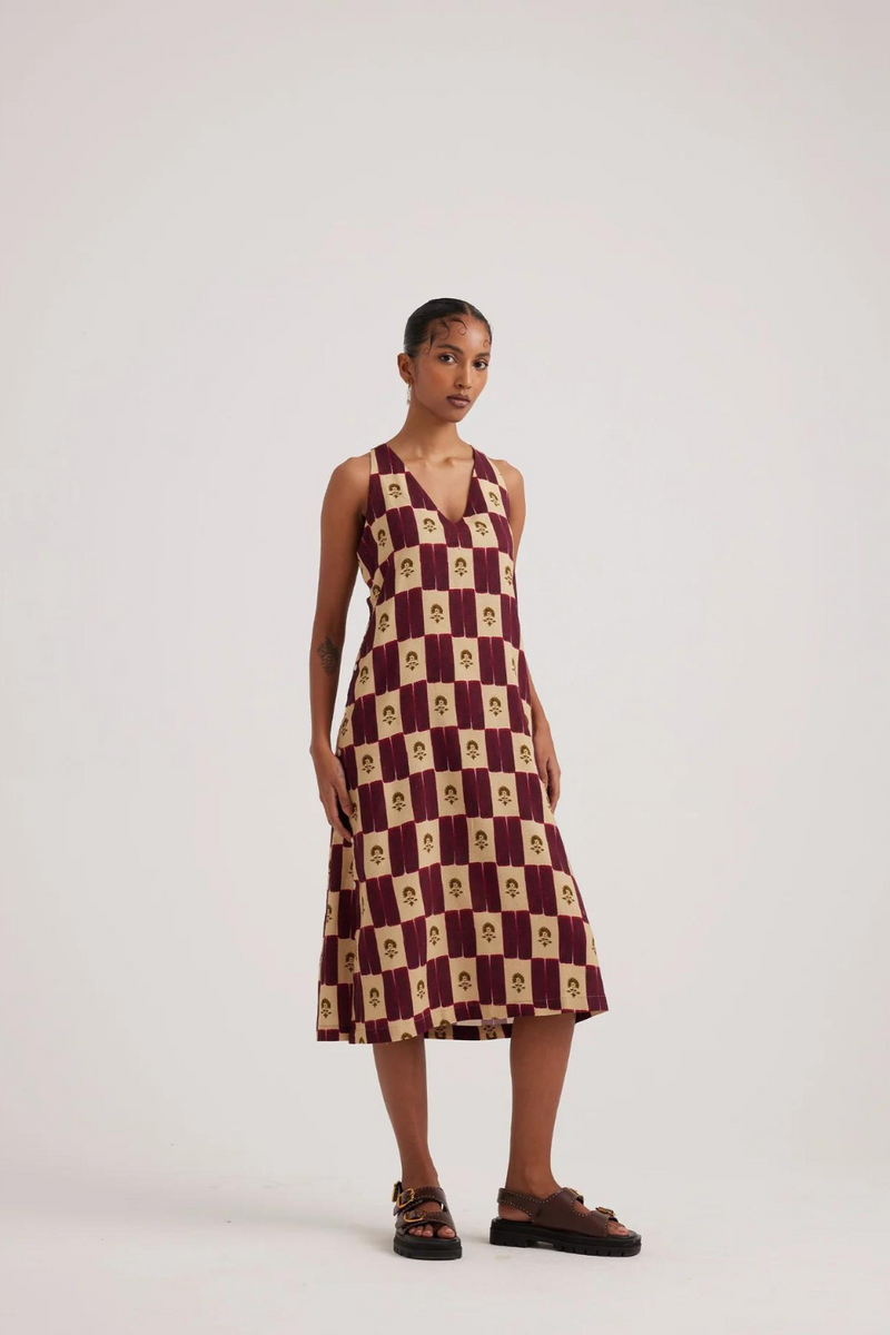 Zen Dress-Stamp Checks rayon by CORD for women in Singapore