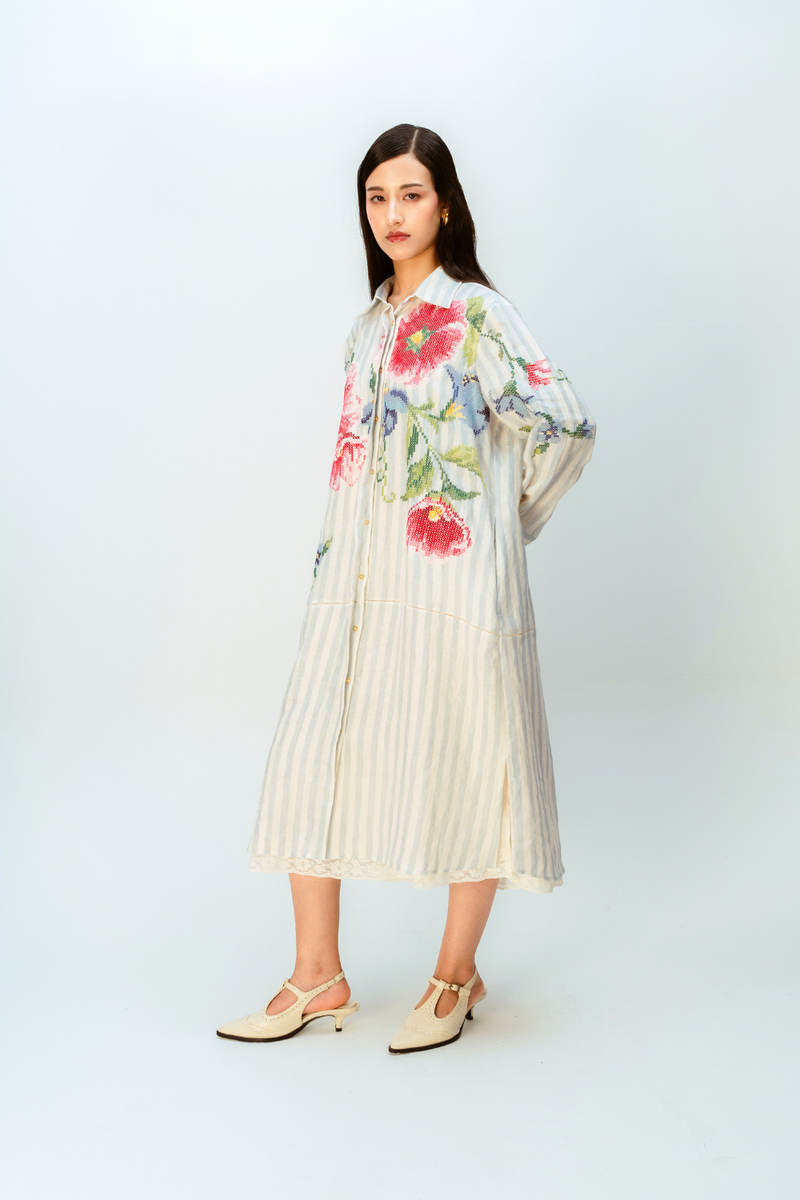 CLOUDED RIBBON DRESS linen dress by Ode to Odd in blue for women in Singapore