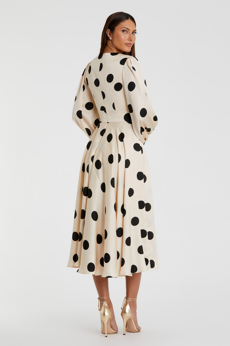 27542-Midi Dress-Cream Black by Mac Duggal in black color for women in Singapore