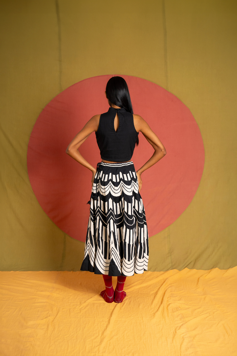 Inca Crop-Black cotton top/shirt by Ka-Sha in black for women in Singapore