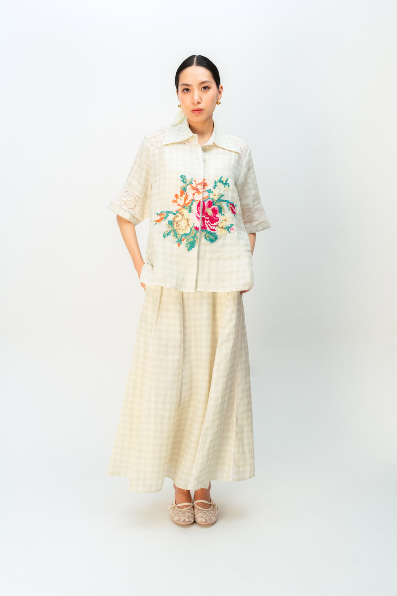 FAIRY CHECK SHIRT linen top/shirt by Ode to Odd in green for women in Singapore