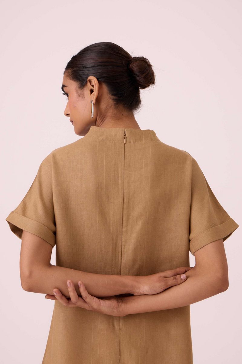 Salome Tan Linen Dress linen by The Summer House in olive color for women in Singapore
