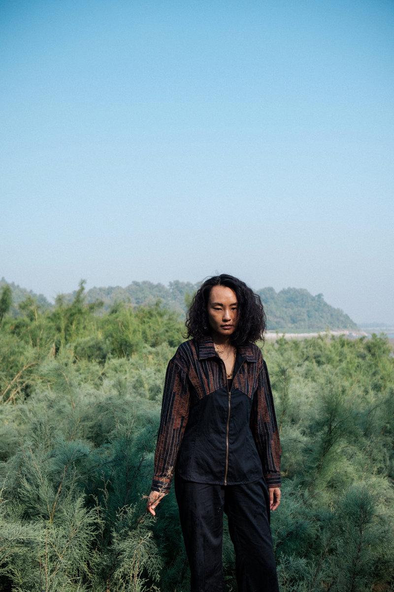 Upcycled Arizona Shirt - Black Copper cotton by The Terra Tribe in black color for women in Singapore