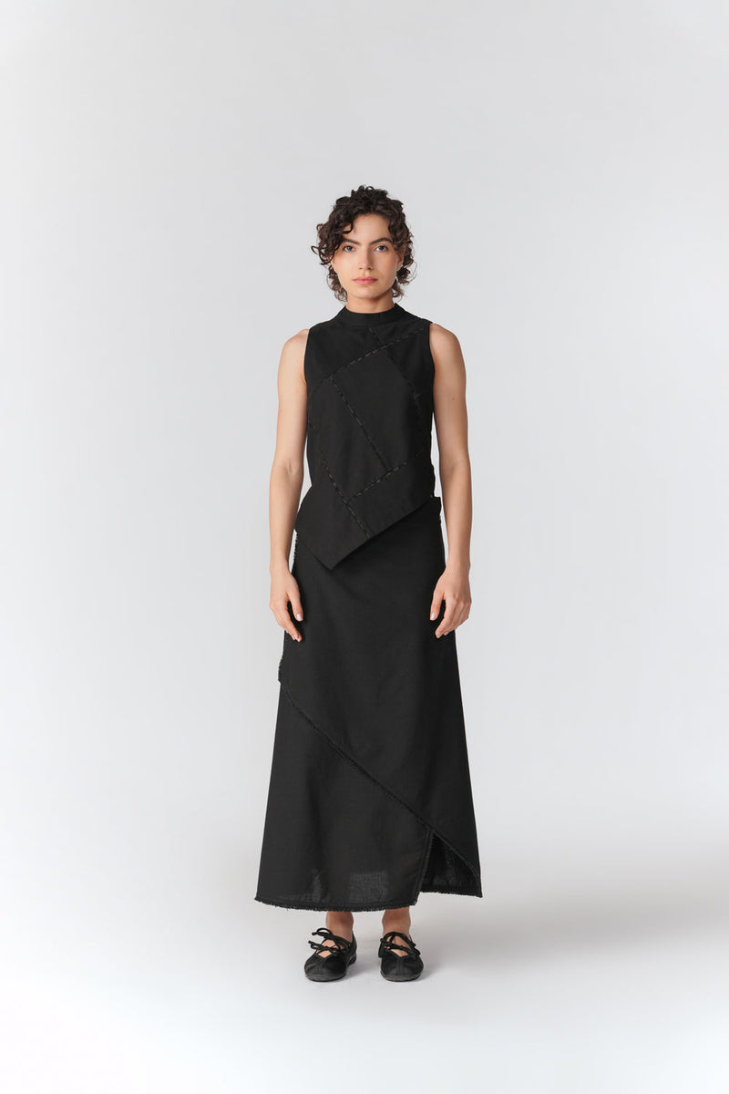 Patchwork Asymmetric Hem Top top/shirt by Turn Black in black for women in Singapore