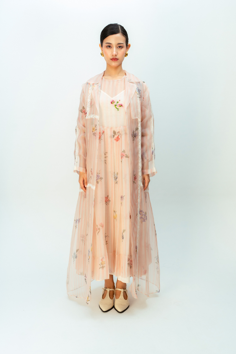 SUNLIT MEADOW TRENCH silk organza jacket/overlay by Ode to Odd in blush pink for women in Singapore