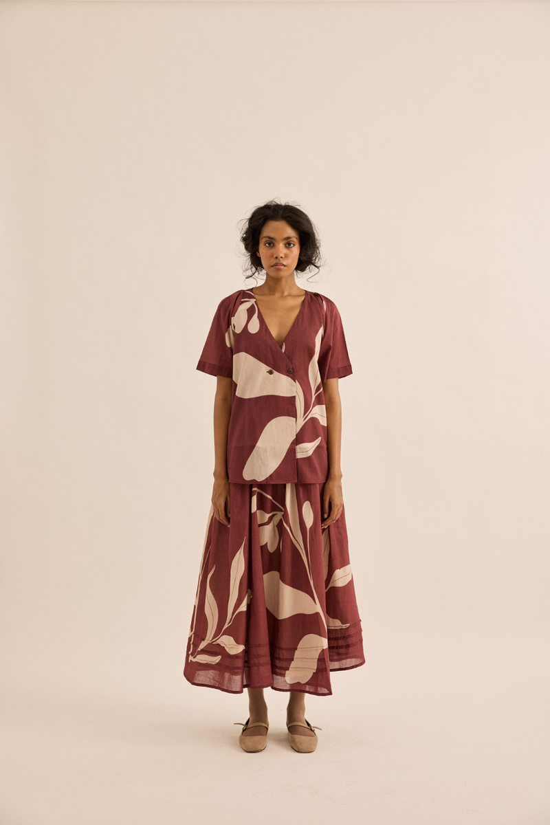 Nerine Co-ord Set mul co-ord set by Khara Kapas in maroon for women in Singapore