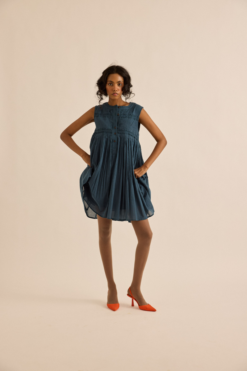 Aegean Dress mul dress by Khara Kapas in navy for women in Singapore