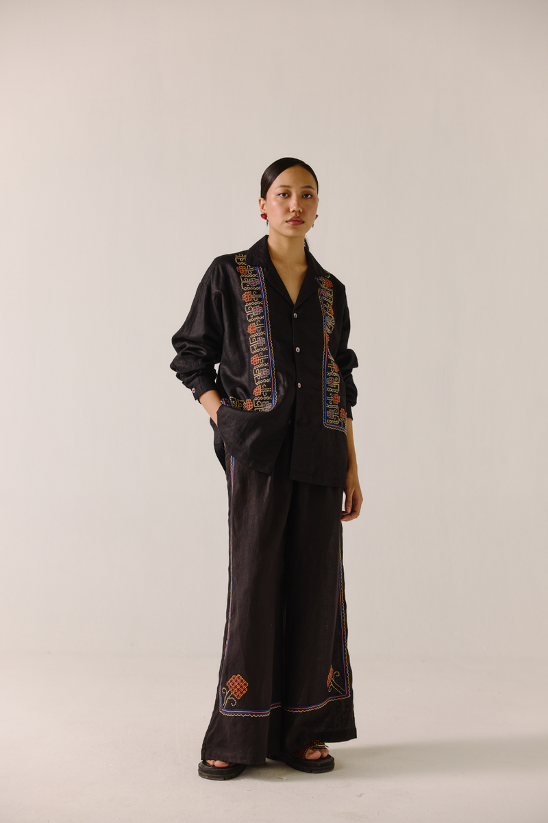 Unisex Set (full sleeve) linen by CORD in black for women in Singapore