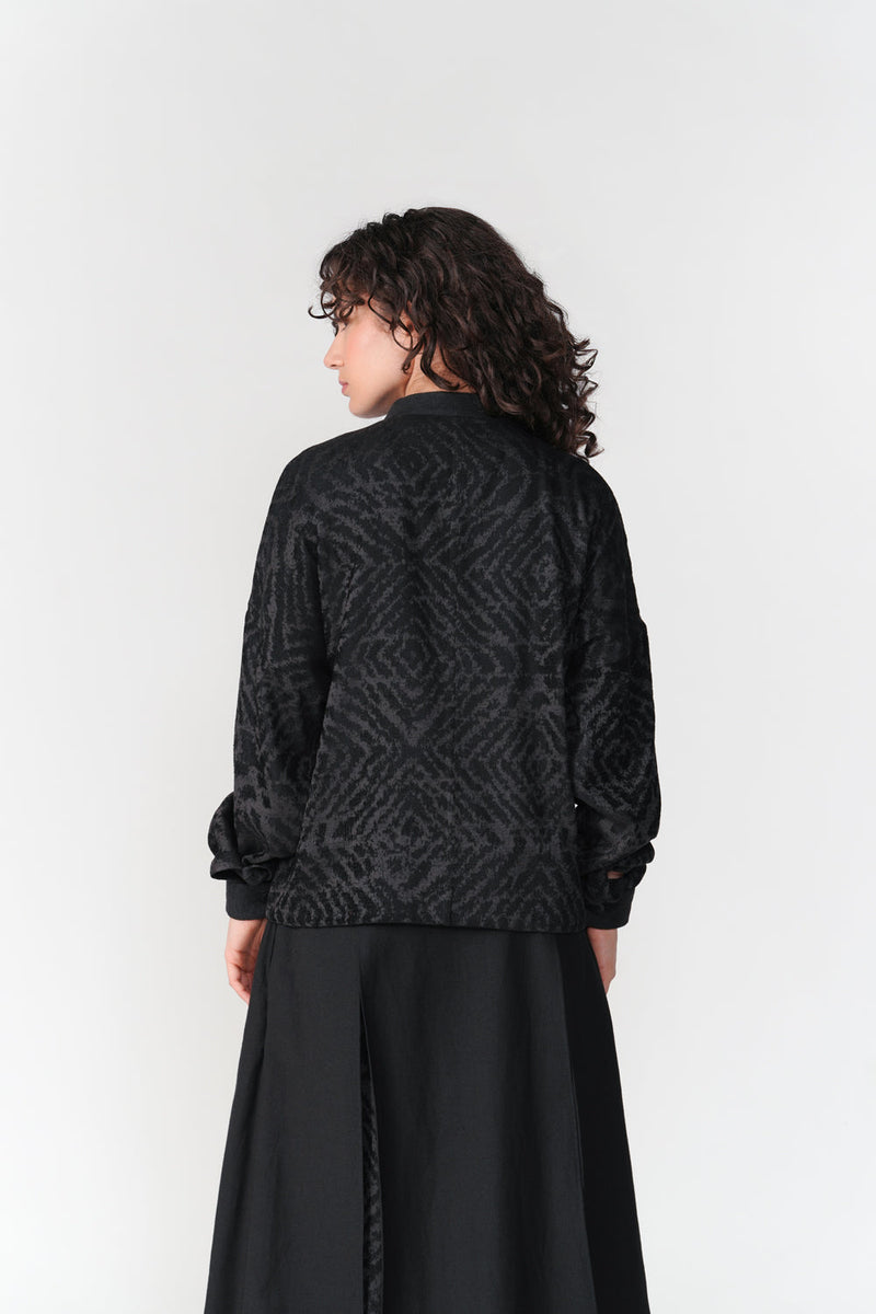 Jacquard Chenille Short Jacket jacket/overlay by Turn Black in black for women in Singapore