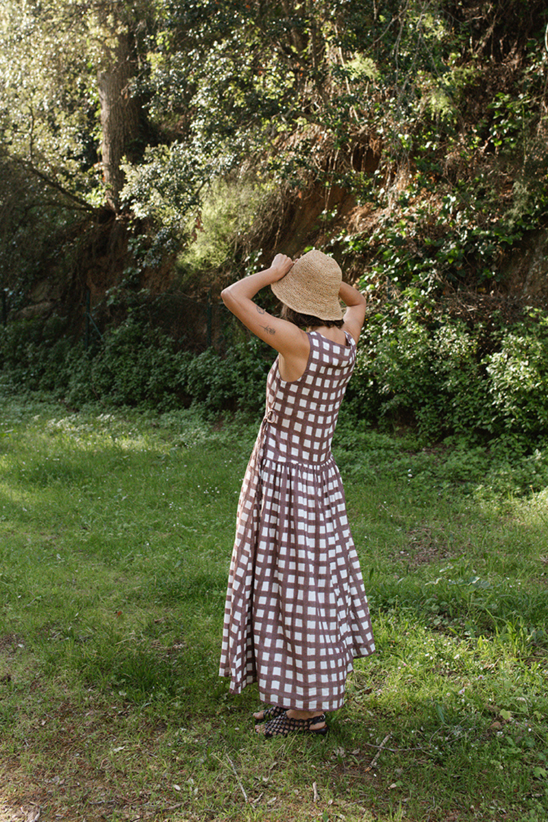 The Gingham Wrap Dress handwoven cotton dress by World of Crow in multicolor for women in Singapore