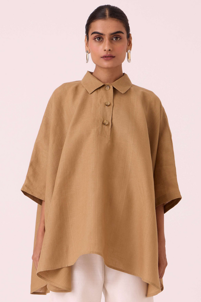 Liberty Tan Linen Cape Top linen by The Summer House for women in Singapore